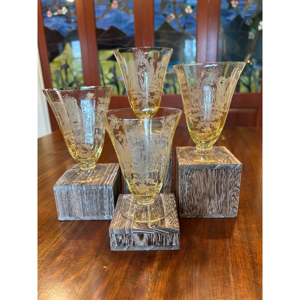 Vintage La Fleure Yellow Stemmed Cocktail Glasses.